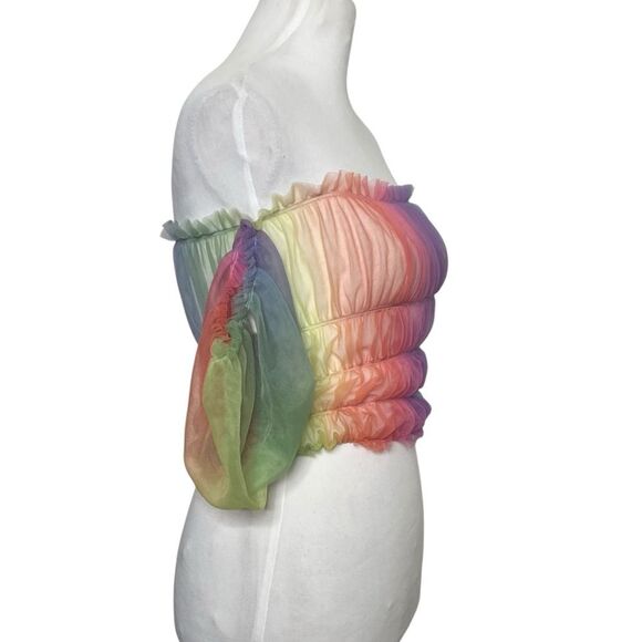 Lirika Matoshi Off Shoulder Rainbow Sheer Puff Sleeve Top Women’s Size Small - Picture 4 of 7